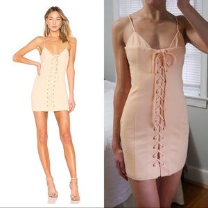 NWOT - H:ours peach bodycon lace up mini dress S
